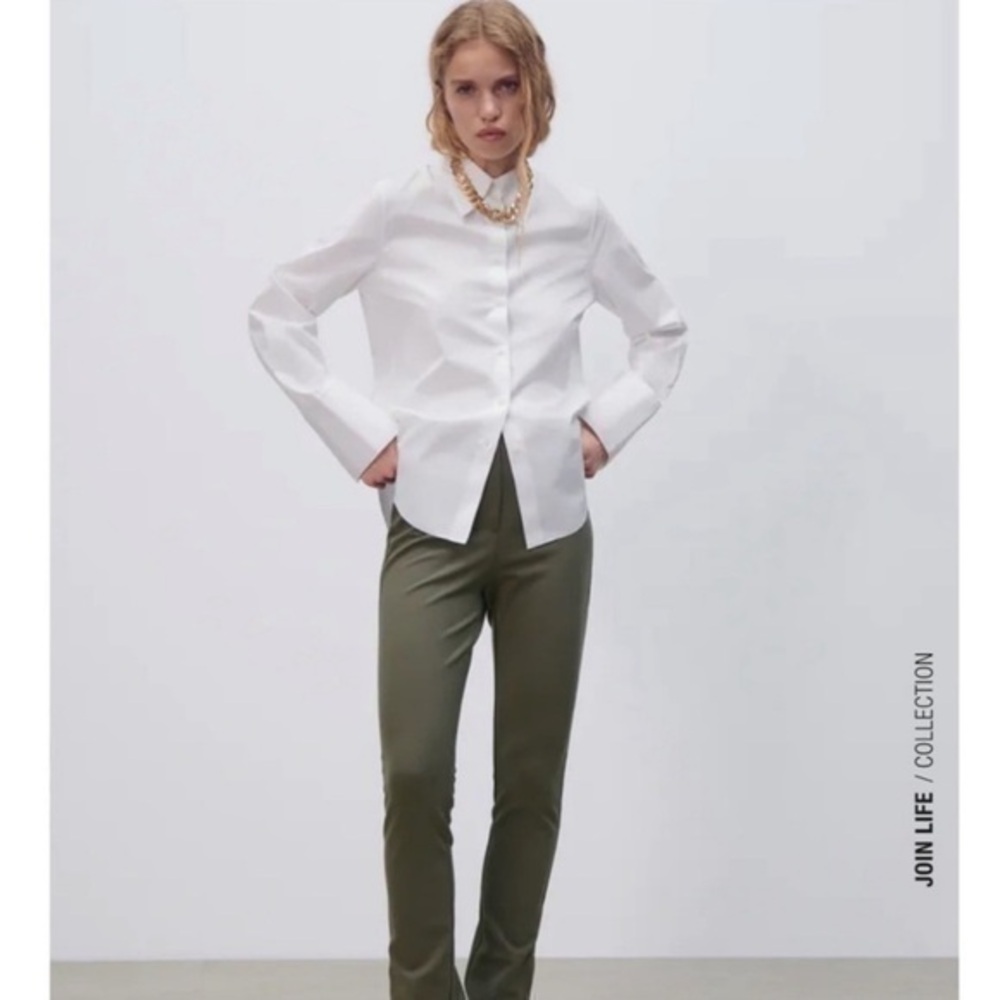 Zara Highrise Green Split Hem Straight Leg Leggings Size extra small